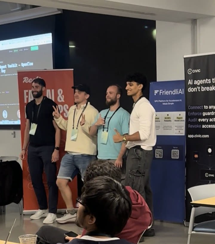 Deon on stage at a hackathon, OpenClaw agent toolkit