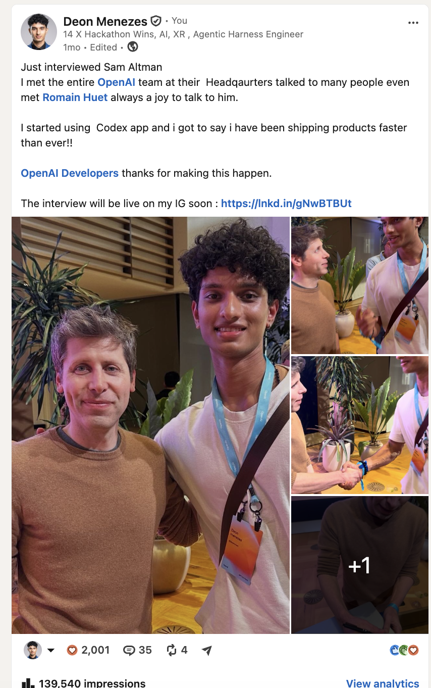 Deon at OpenAI HQ with Sam Altman